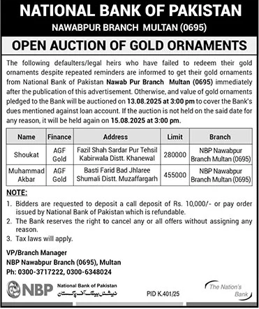 National Bank of Pakistan Multan Tender Notice